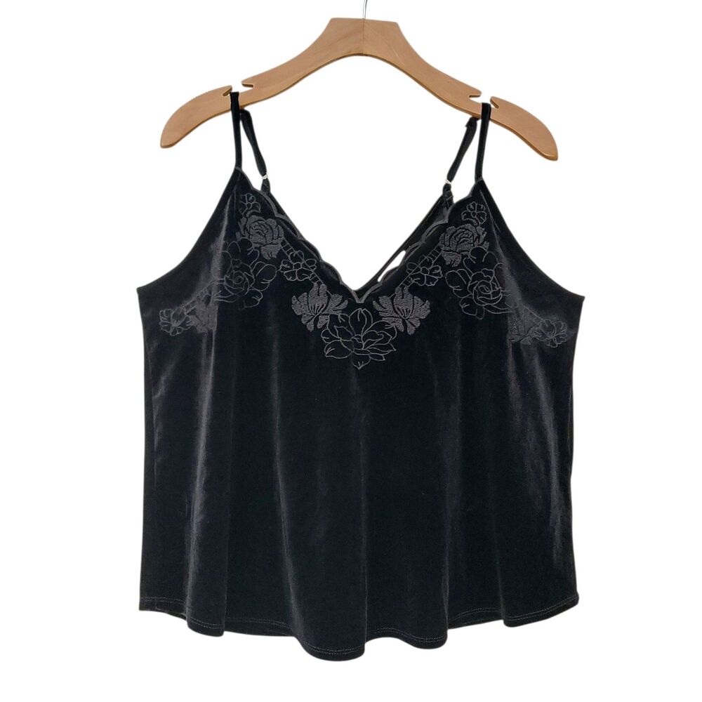 Love On A Hanger Cami Womens Large Black Velvet Embroidered Floral Whimsigoth